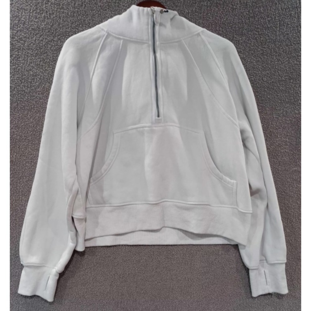 Trendy Queen Women's L White Half-Zip Cropped Hoodie Sweatshirt Kangaroo Pocket